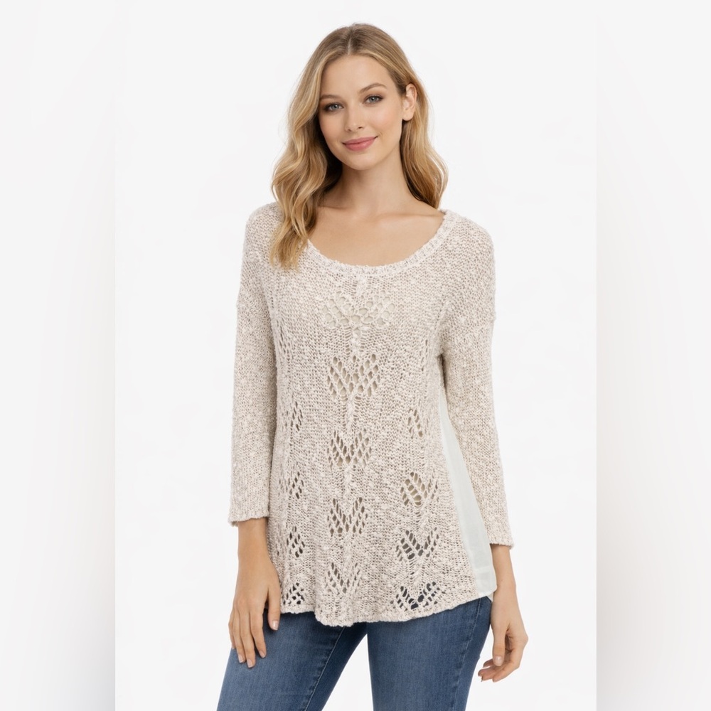 Anthropologie Knitted & Knotted Crochet Knit Sweater Boho Tunic Top